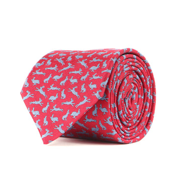 Hermes Rabbit Monogram Silk Tie 339341T 3D Grass Design Red