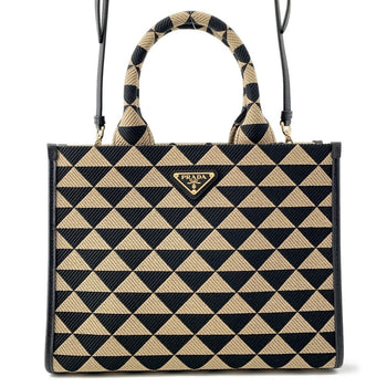 Prada Symbol Embroidered Fabric Small Handbag In Saffiano 1Ba354