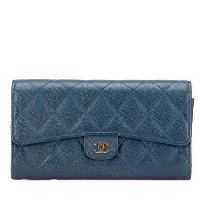 Chanel Matelasse Coco Mark Long Wallet Blue Caviar Leather