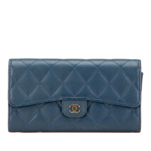 Chanel Matelasse Coco Mark Long Wallet Blue Caviar Leather