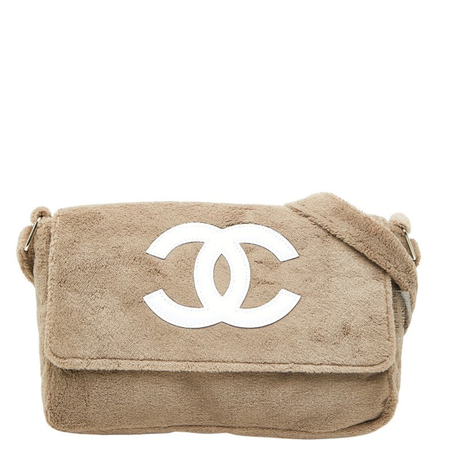 Chanel Coco Mark Novelty Crossbody Shoulder Bag In Beige And White With Pile
