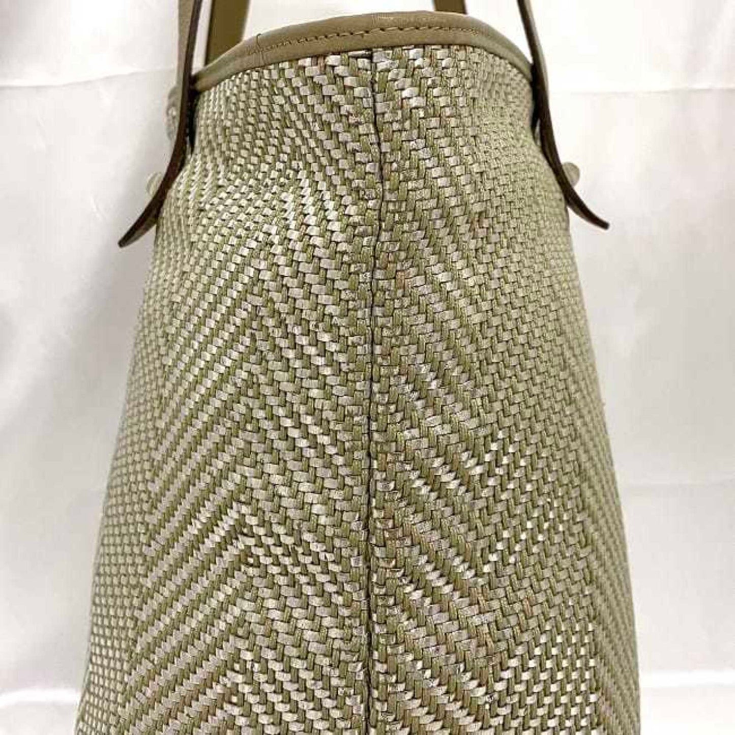Hermes Tote Bag Chennai Mm Ec-23011 Beige Silver Etoupe Leather Polyester Hermes