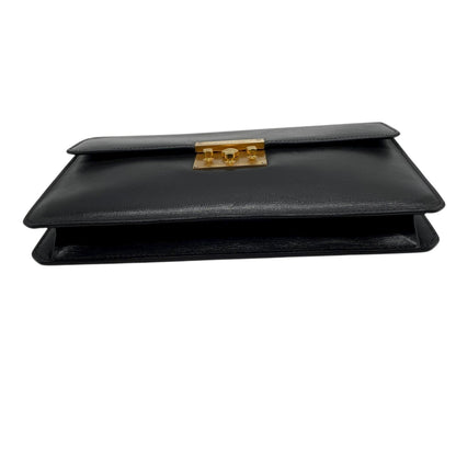 Valextra Clutch Bag/Second Bag In Black Leather With Gold Hardware