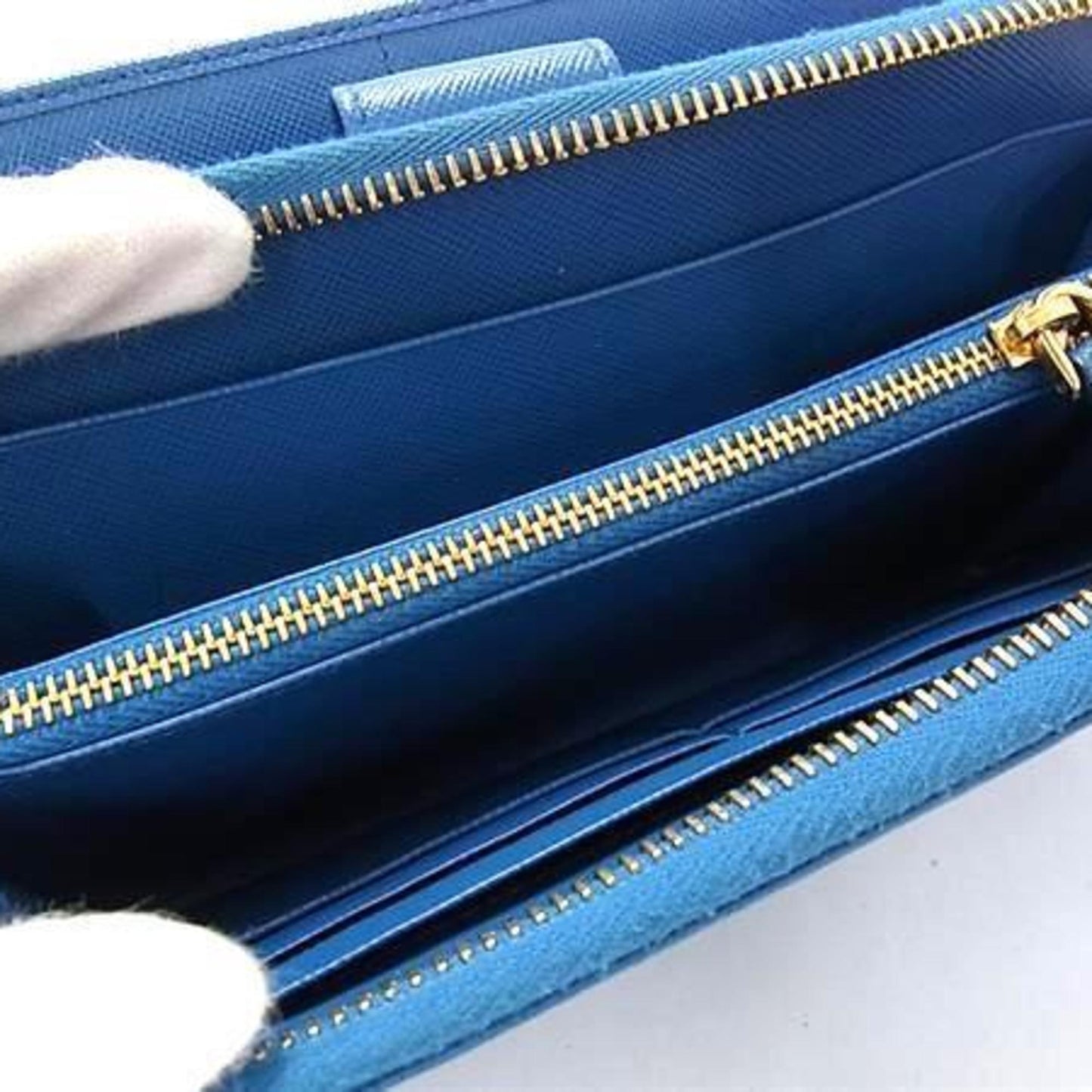 Prada Prada Wallet 1M1348 Blue Saffiano Leather Round Bifold Long