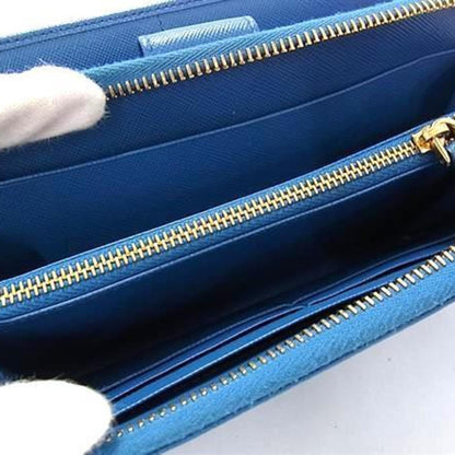 Prada Prada Wallet 1M1348 Blue Saffiano Leather Round Bifold Long