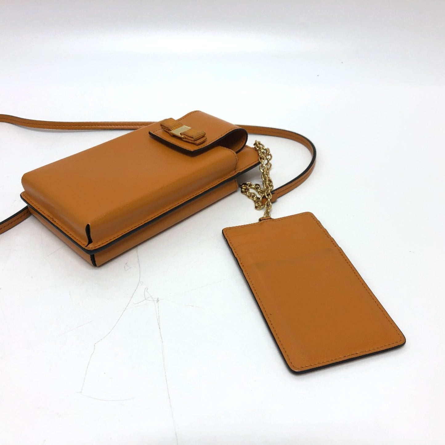 Salvatore Ferragamo Mobile Case Shoulder Bag Orange Brown Orange Goldhardware