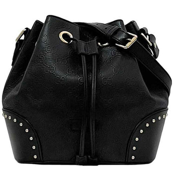 Gucci Shoulder Bag F-22751 Black Bright Diamante Shima 354229 Leather Studs 525040 Gucci Crossbody