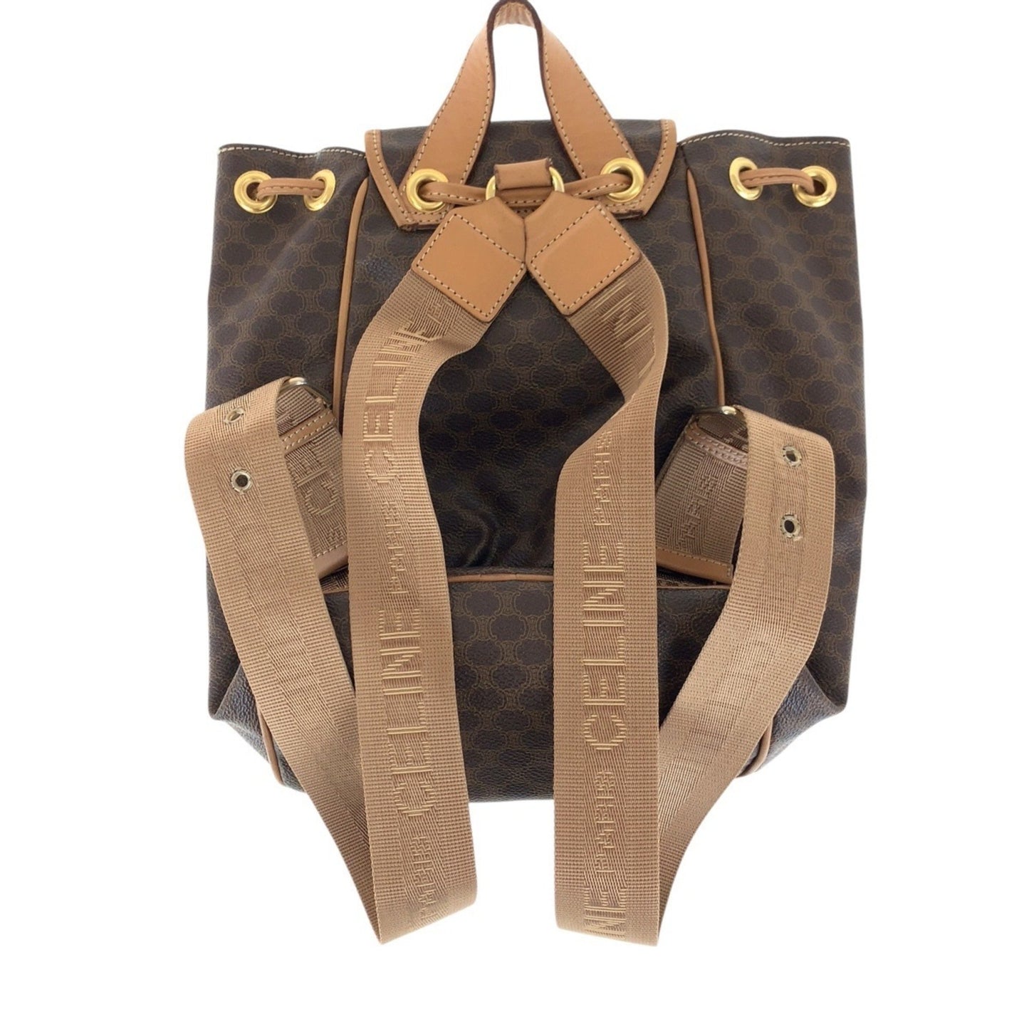 Celine Vintage Macadam Brown Gold Hardware Leather Backpack Daypack