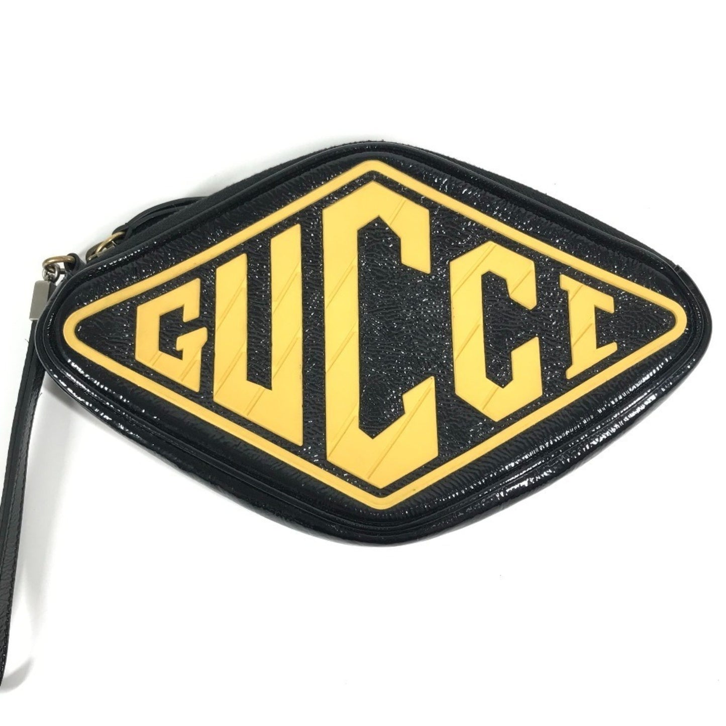 Gucci 524316 Game List Logo Strap Pouch Clutch Bag In Patent Leather/Rubber