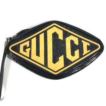 Gucci 524316 Game List Logo Strap Pouch Clutch Bag In Patent Leather/Rubber