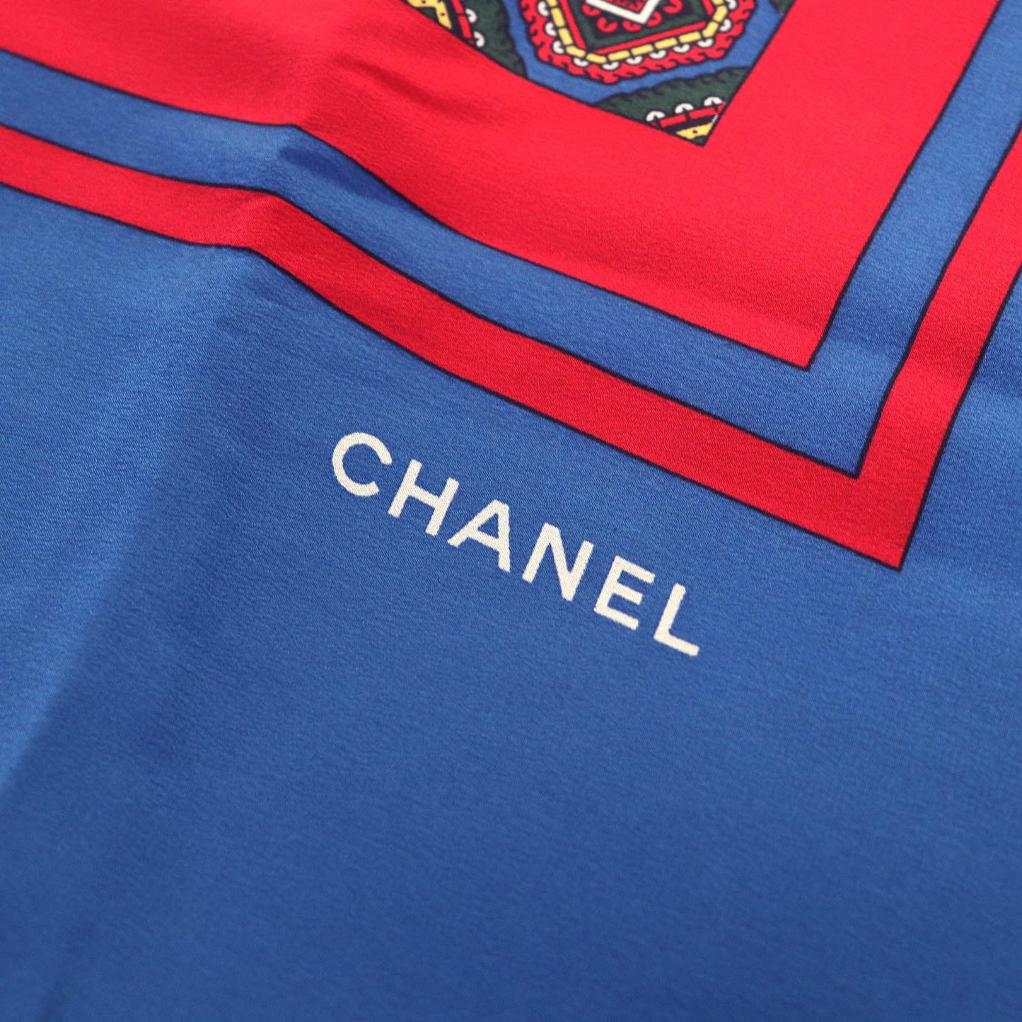 Vintage Chanel 100% Silk Scarf With Logo And All-Over Print