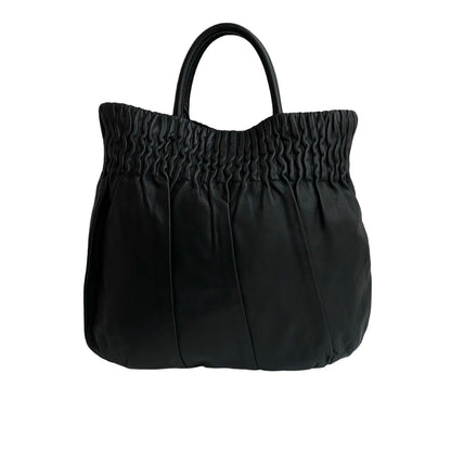 Prada Prada Logo Silver Hardware Gathered Leather Genuine 2-Way Handbag Mini Tote Bag Shoulder