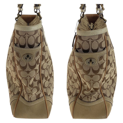 Coach Signature Beige Gold Hardware Canvas Tote Bag Shoulder