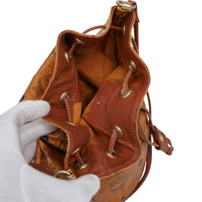 Mcm Visetos Logogram Shoulder Bag In Brown Leather
