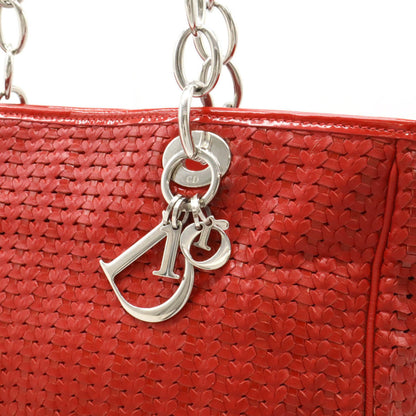 Christian Dior Intrecciato Lady Tote Bag Shoulder Leather Red