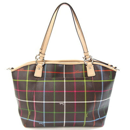 Coach Tote Bag F24390 Brown Beige Pvc Leather Shoulder Check