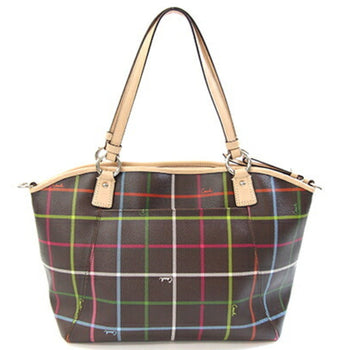 Coach Tote Bag F24390 Brown Beige Pvc Leather Shoulder Check