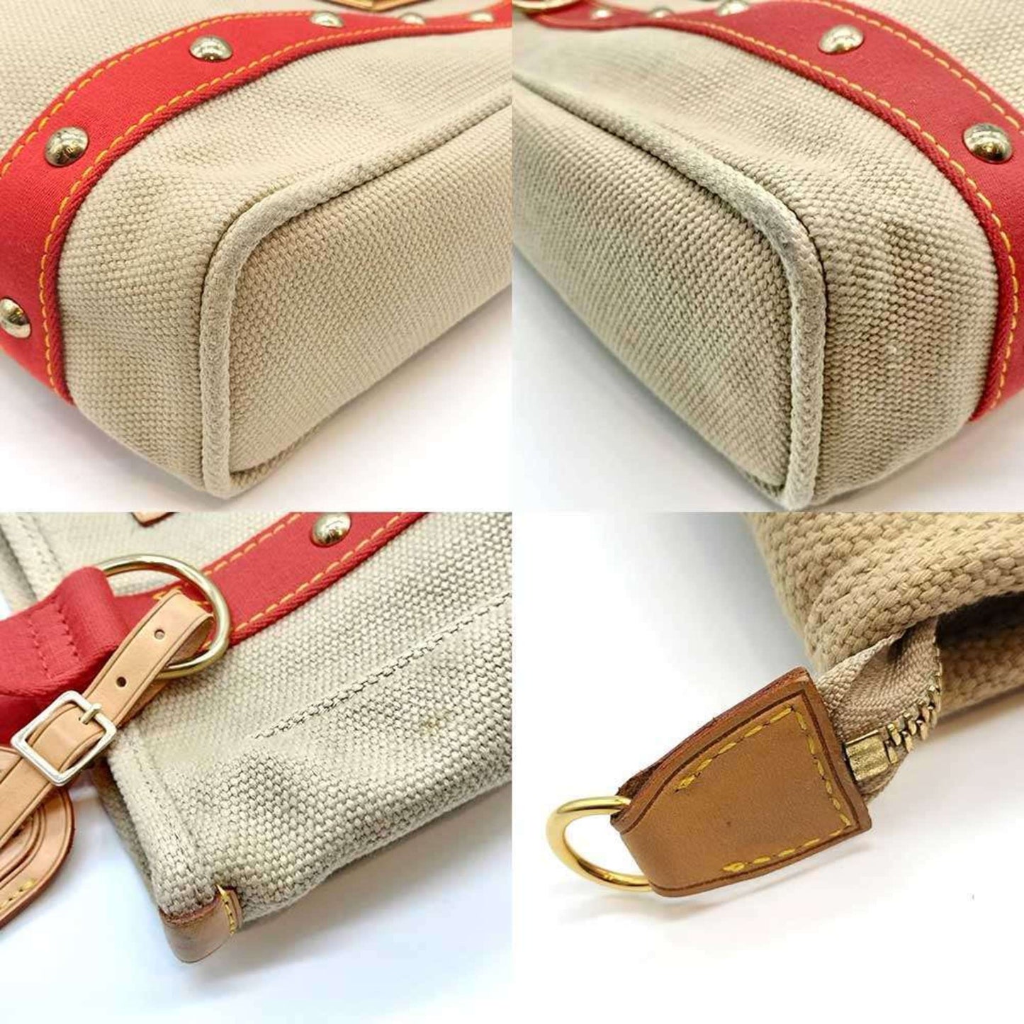 Louis Vuitton Antigua Cabas Mm Beige X Red Studs