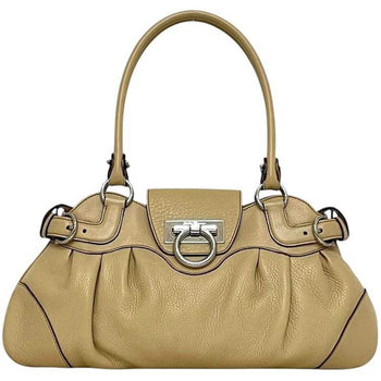 Salvatore Ferragamo Handbag Ec-23957 Beige Gancini Leather Au-21/6317 Flap Bag