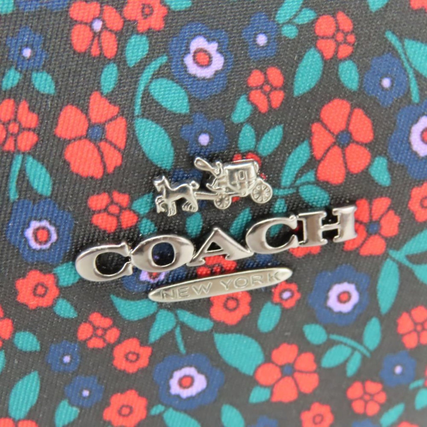 Coach Shoulder Bag F59436 Nylon Leather Black Multicolor Flower