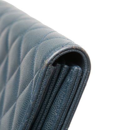 Chanel Matelasse Coco Mark Long Wallet Blue Caviar Leather