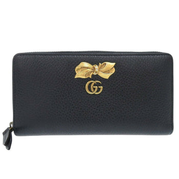 Gucci Gg Marmont Ribbon 524291 Leather Black Round Long Wallet 0811Gucci