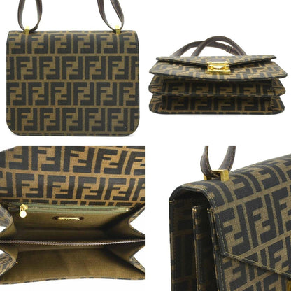 Fendi Shoulder Bag Zucca Canvas Leather Brown Gold