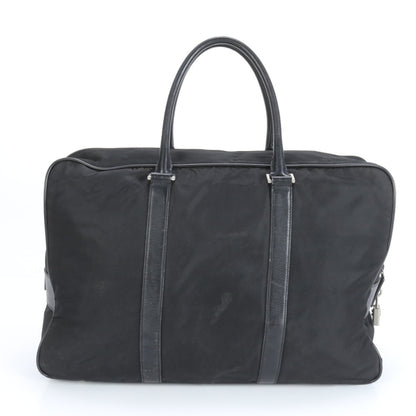 Prada Tessuto Nylon Triangular Logo Leather Boston Bag Tote Travel Black