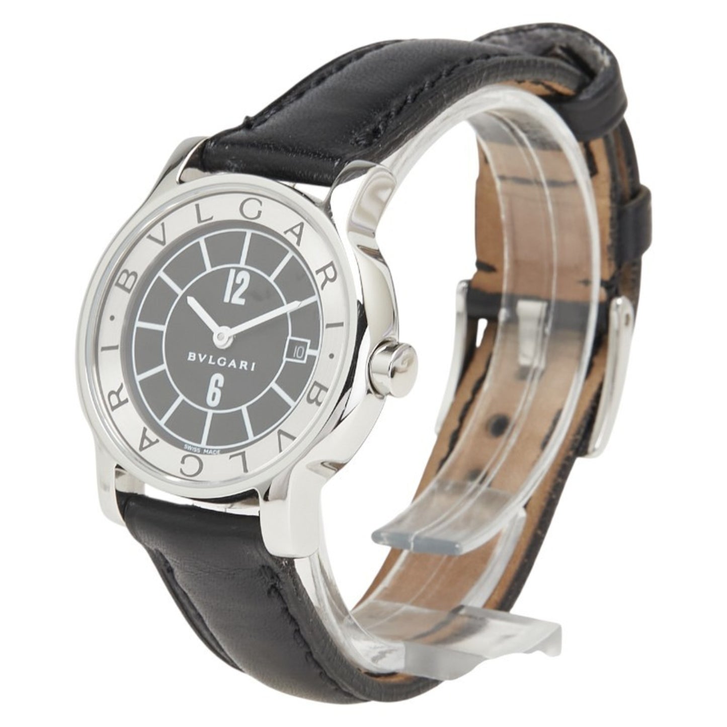 Bvlgari Solotempo Watch St29S Quartz Black Dial Stainless Steel Leather