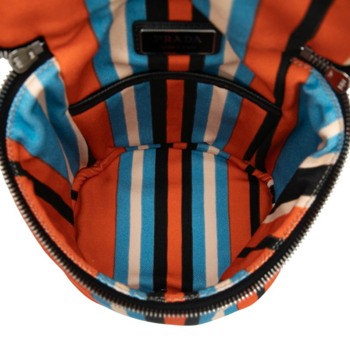 Prada Triangle Logo Plate Striped Shoulder Bag 2Vh147 Orange Black Multicolor Canvas Leather