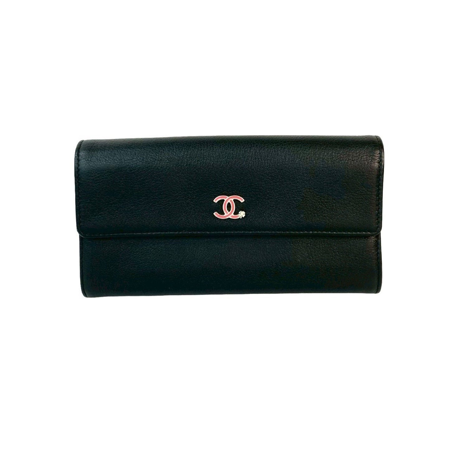 Chanel Coco Mark Clover Motif Leather Long Wallet