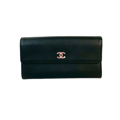 Chanel Coco Mark Clover Motif Leather Long Wallet