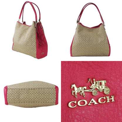Coach Tote Bag 26282 Canvas Leather Pink Beige