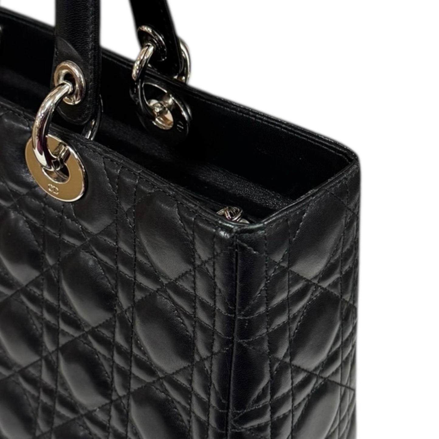 Christian Dior Lady Large Cannage Shoulder Bag In Black Leather