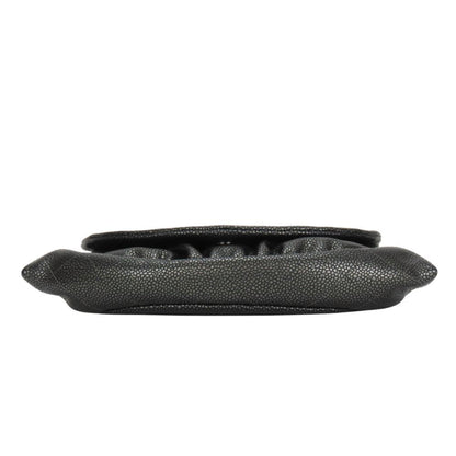 Chanel Half Moon Chain Wallet Shoulder Bag In Metallic Soft Caviar Leather With Silver Coco Mark