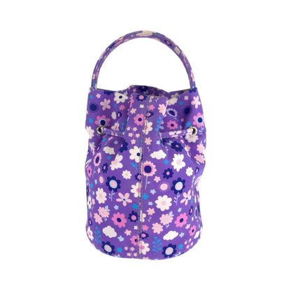 Balenciaga Drawstring Bucket Bag Flower Purple Multicolor Silver Hardware Ikat Nylon Canvas 656682