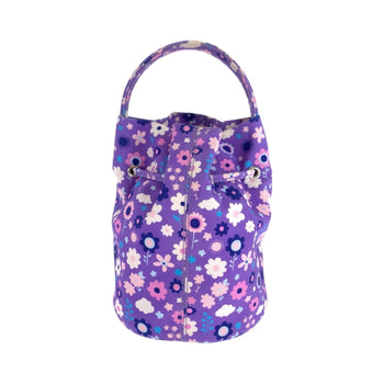 Balenciaga Drawstring Bucket Bag Flower Purple Multicolor Silver Hardware Ikat Nylon Canvas 656682
