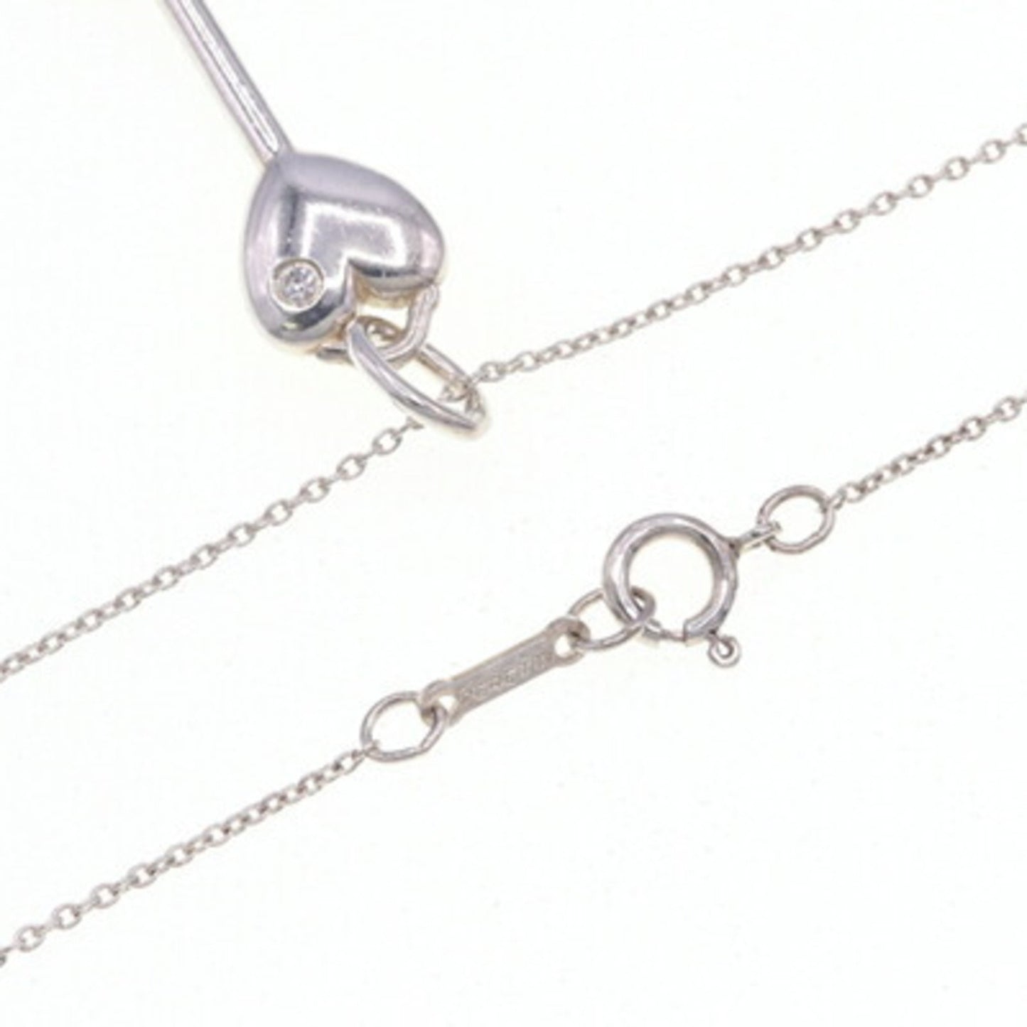 Tiffany Necklace Elsa Peretti Heart Key 1P Diamond Sv Sterling Silver 925 Pendant Choker
