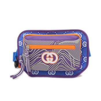Gucci Gg Nylon Waist Bag Body Rubber Purple Blue 752102 Bp