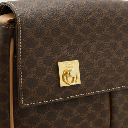 Celine Macadam Pattern Blazon Shoulder Bag Pvc Leather Dark Brown Light