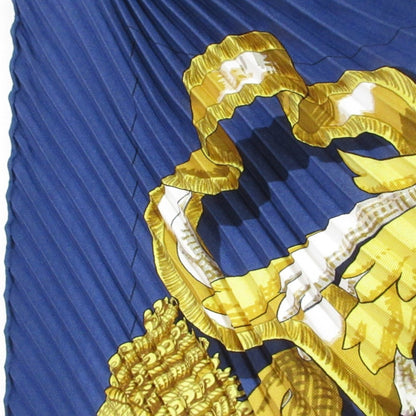 Hermes Le Mors A La Conetable Pleated Silk Scarf/Muffler In Navy