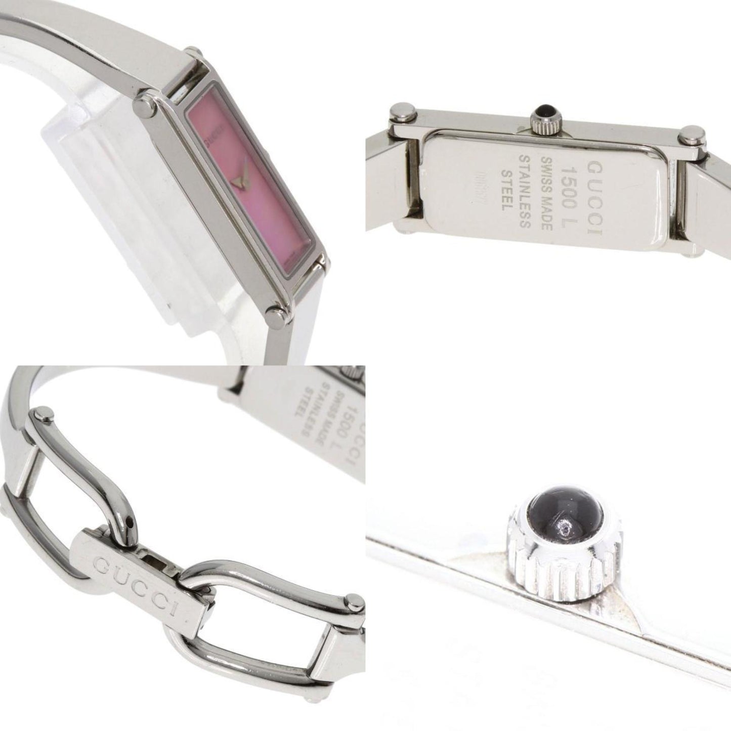 Gucci 1500L Square Face Bangle Pink Shell Watch Stainless Steel/Ss