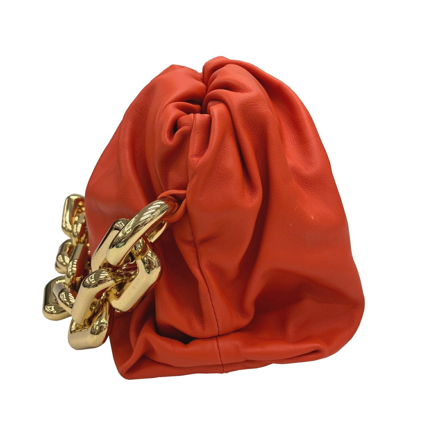 Bottega Veneta The Chain Pouch In Orange Calfskin Leather.