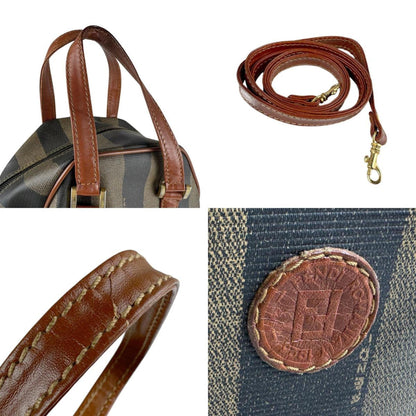 Fendi Shoulder Bag Handbag Pecan Coated Canvas Leather Brown