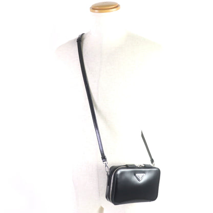 Prada 2Vh173 Brick Brushed Leather Triangle Logo Shoulder Bag