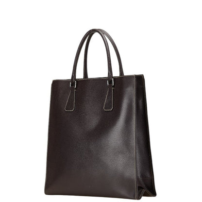 Prada Triangle Logo Plate Tote Bag Black Leather