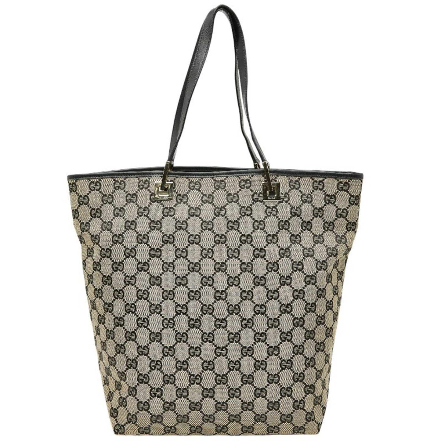 Gucci Gg Canvas Tote Bag Handbag 002 1098 Beige Black Leather