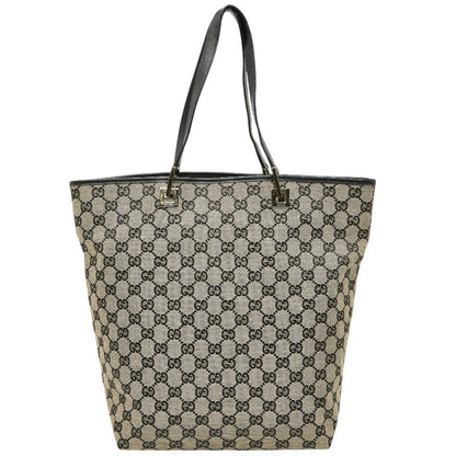 Gucci Gg Canvas Tote Bag Handbag 002 1098 Beige Black Leather