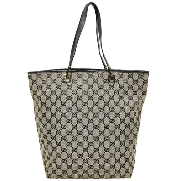 Gucci Gg Canvas Tote Bag Handbag 002 1098 Beige Black Leather