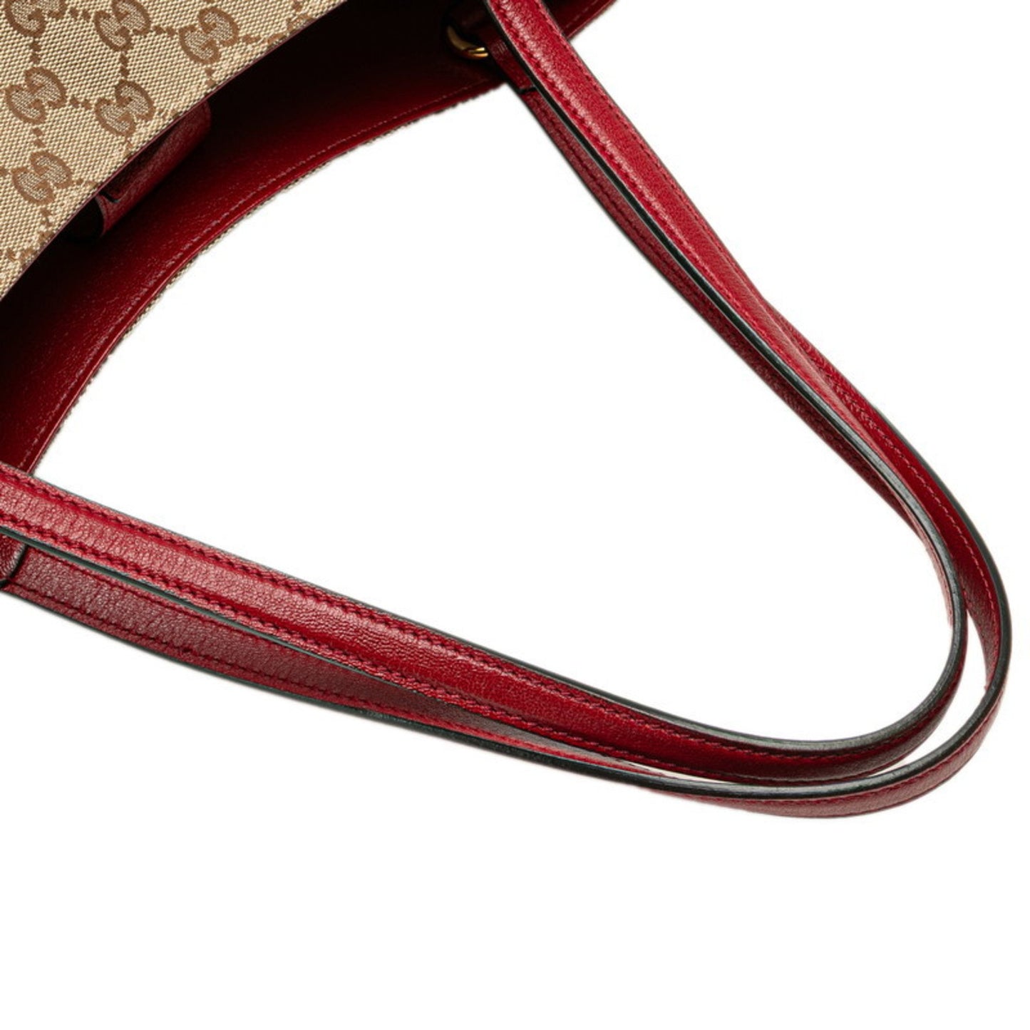 Gucci Gg Canvas Horsebit Tote Bag Shoulder 623694 Beige Red Leather